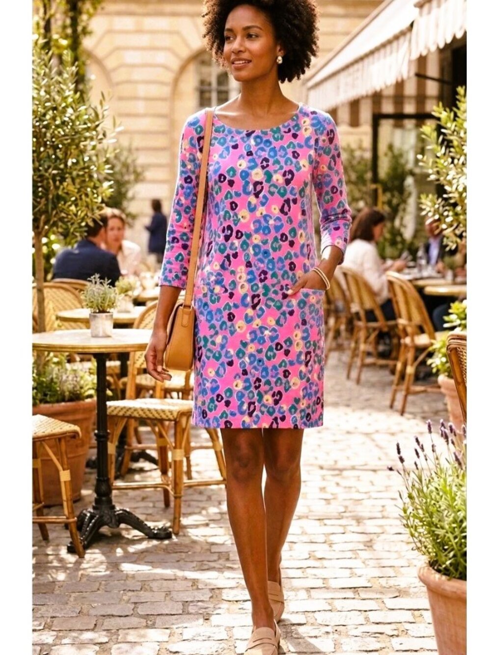 Lilly Pulitzer Corine Dress Women's S Paws Off Pink Leopard 3/4 Sleeve Pockets